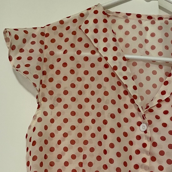 Retro Stage Red Polka Dot Cap Sleeve Blouse women’s large - NWT - Picture 4 of 5